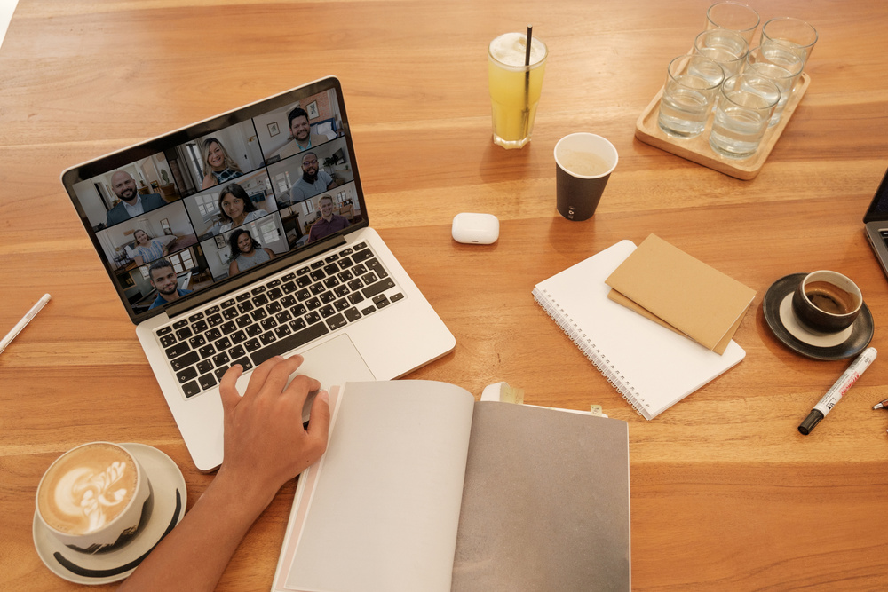 Person Having a Video Conference at a Cafe